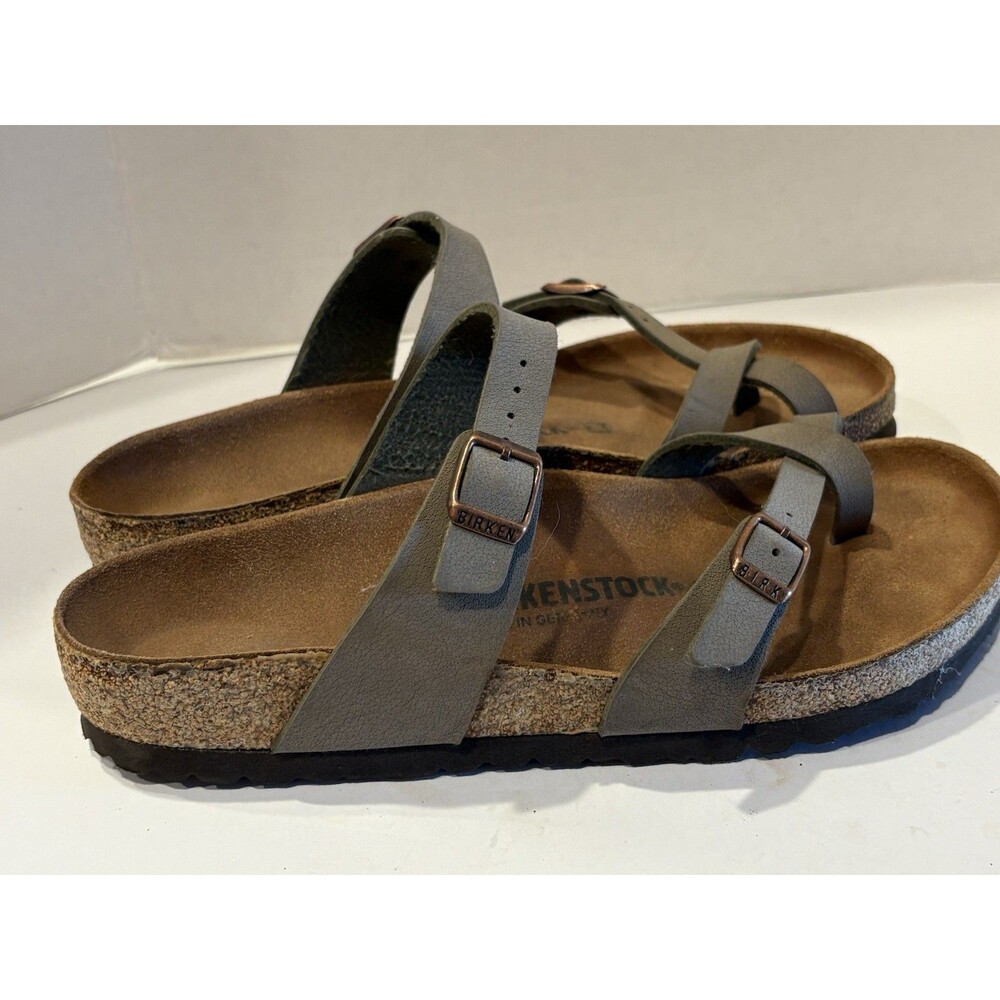 Birkenstock Mayari Sandals Olive Green Gray Strap Strappy Slide Cork Size 9